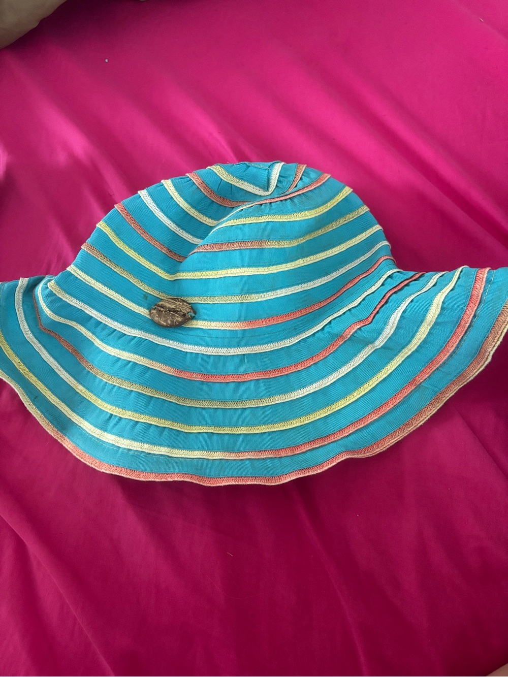 Striped Turquoise Sun Hat with Multicolor Accent Stripes